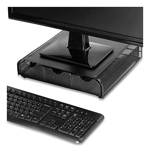 Mind Reader Perch Monitor Stand and Desk Organizer, 13" x 12.5" x 3", Black (MONMESHBLK)
