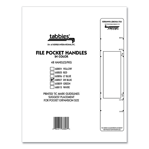 Tabbies File Pocket Handles, 9.63 x 2, Dark Blue/White, 4/Sheet, 12 Sheets/Pack (68807)