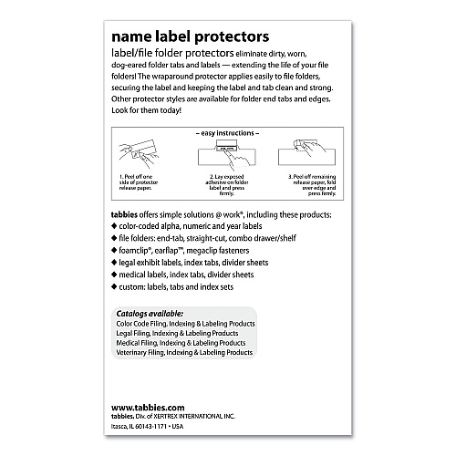 Tabbies Self-Adhesive Label/File Folder Protector, Top Tab, 3.5 x 2, Clear, 500/Box (58385)