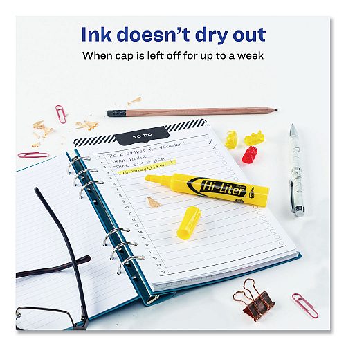 Avery HI-LITER Desk-Style Highlighters, Yellow Ink, Chisel Tip, Yellow/Black Barrel, Dozen (07742)