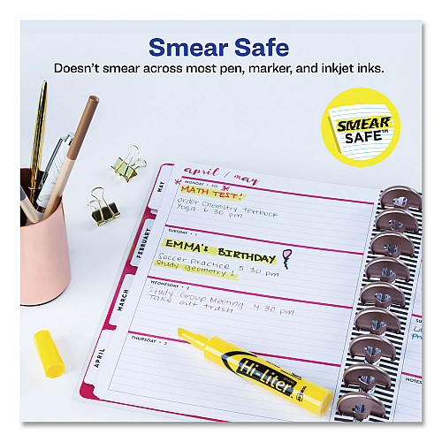 Avery HI-LITER Desk-Style Highlighters, Yellow Ink, Chisel Tip, Yellow/Black Barrel, Dozen (07742)