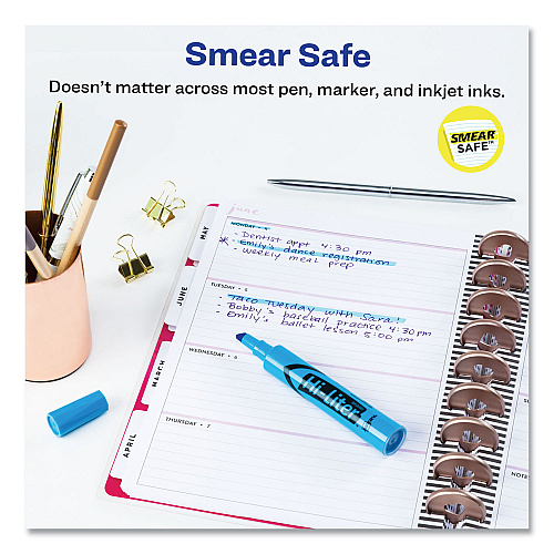 Avery HI-LITER Desk-Style Highlighters, Fluorescent Blue Ink, Chisel Tip, Blue/Black Barrel, Dozen (24016)