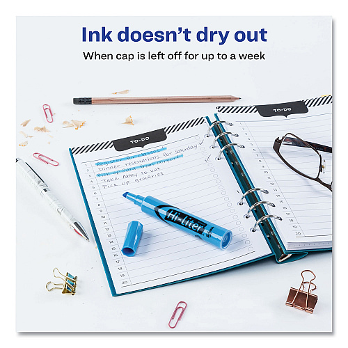Avery HI-LITER Desk-Style Highlighters, Light Blue Ink, Chisel Tip, Light Blue/Black Barrel, Dozen (07746)