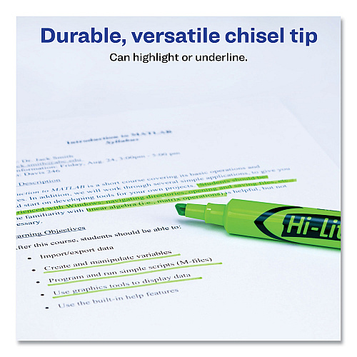 Avery HI-LITER Desk-Style Highlighters, Fluorescent Green Ink, Chisel Tip, Green/Black Barrel, Dozen (24020)