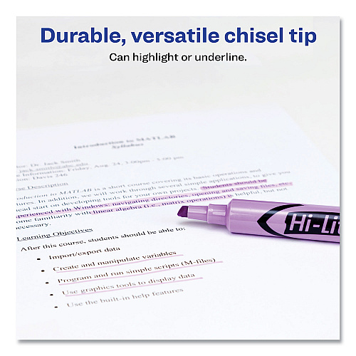 Avery HI-LITER Desk-Style Highlighters, Fluorescent Purple Ink, Chisel Tip, Purple/Black Barrel, Dozen (24060)
