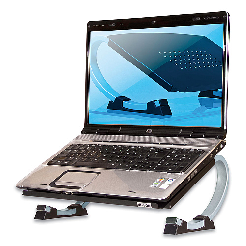 Allsop Redmond Adjustable Curve Notebook Stand, 15" x 11.5" x 6", Black/Silver, Supports 40 lbs (30498)