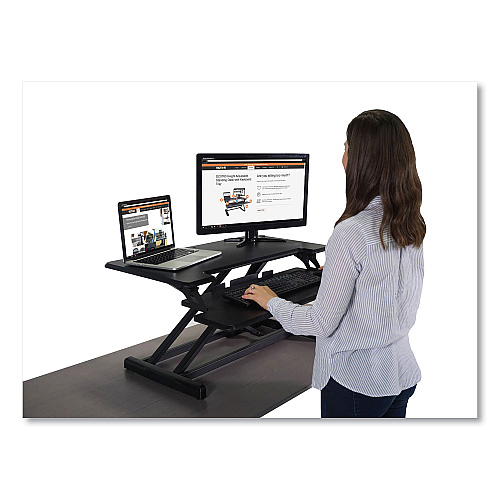 Victor High Rise Height Adjustable Compact Standing Desk with Keyboard Tray, 32.5 x 25 x 19, Black (DCX610)