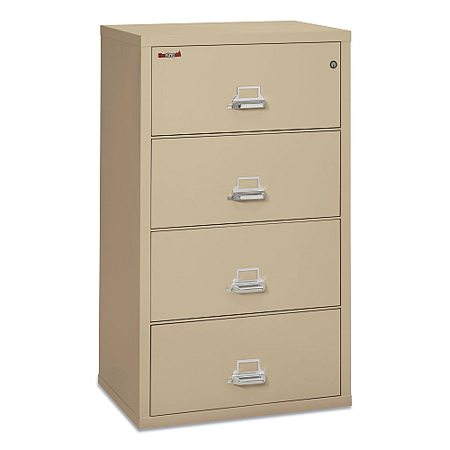 FireKing Insulated Lateral File, 4 Legal/Letter-Size File Drawers, Parchment, 31.13" x 22.13" x 52.75", 260 lb Overall Capacity (43122CPA)