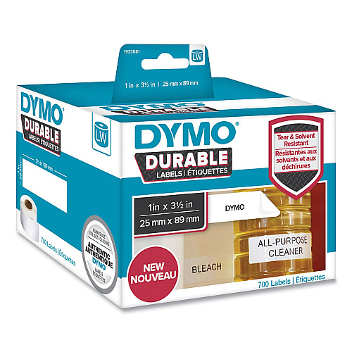 DYMO LW Durable Multi-Purpose Labels, 1" x 3.5", White, 700 Labels/Roll (1933081EA)