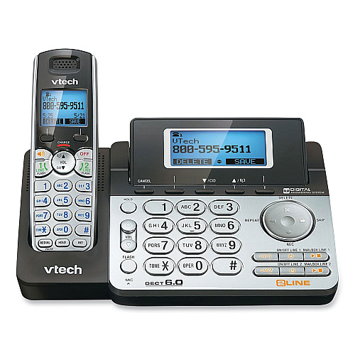Vtech DS6151-2 Two-Handset Two-Line Cordless Phone with Answering System, Black/Silver (80088300)