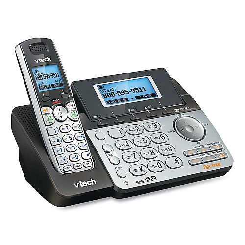 Vtech DS6151-2 Two-Handset Two-Line Cordless Phone with Answering System, Black/Silver (80088300)