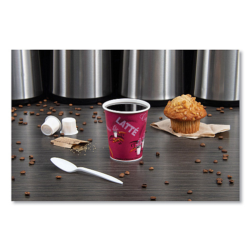 SOLO Paper Hot Drink Cups in Bistro Design, 10 oz, Maroon, 1,000/Carton (370SI)