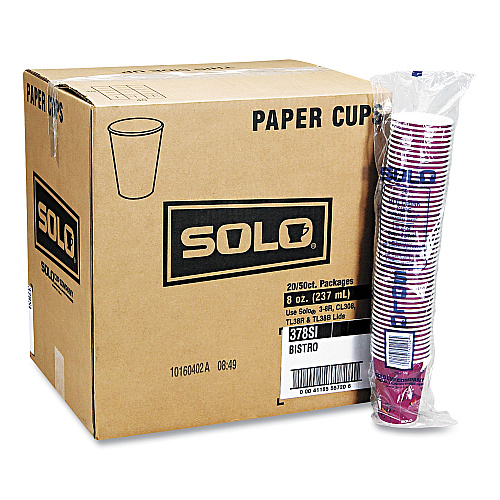 SOLO Paper Hot Drink Cups in Bistro Design, 10 oz, Maroon, 1,000/Carton (370SI)