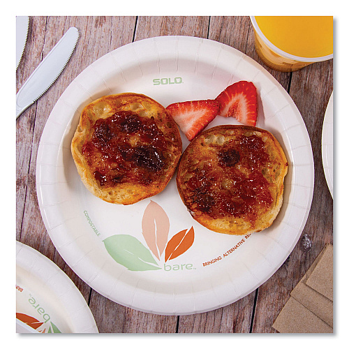 SOLO Bare Eco-Forward Paper Dinnerware Perfect Pak, ProPlanet Seal, Plate, 8.5" dia, Green/Tan, 125/Pack, 2 Packs/Carton (OFMP9RJ7234)