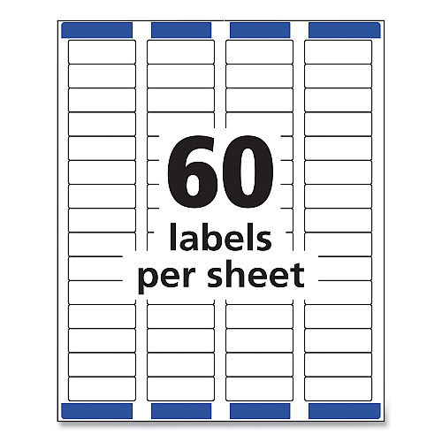 Avery Easy Peel White Address Labels w/ Sure Feed Technology, Inkjet Printers, 0.66 x 1.75, White, 60/Sheet, 25 Sheets/Pack (8195)