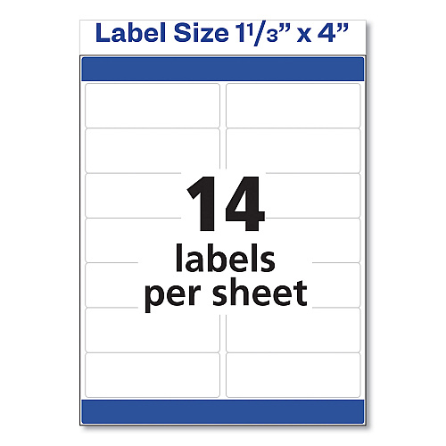 Avery Easy Peel White Address Labels w/ Sure Feed Technology, Inkjet Printers, 1.33 x 4, White, 14/Sheet, 100 Sheets/Box (8462)