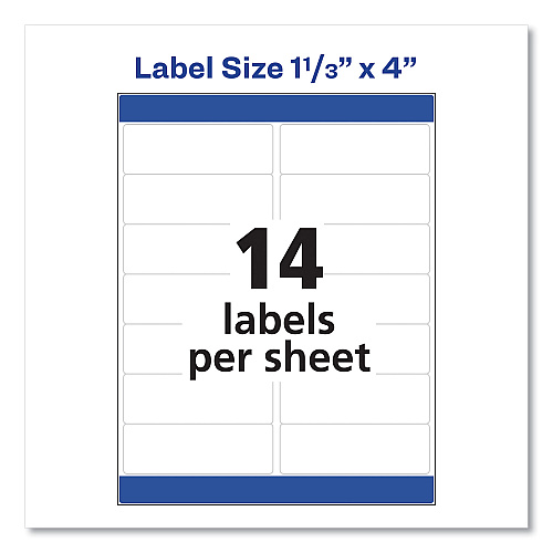 Avery Easy Peel White Address Labels w/ Sure Feed Technology, Laser Printers, 1.33 x 4, White, 14/Sheet, 250 Sheets/Box (5962)
