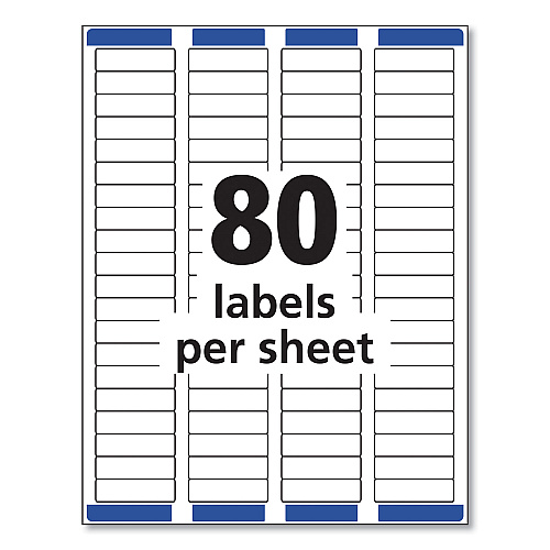Avery Easy Peel White Address Labels w/ Sure Feed Technology, Inkjet Printers, 0.5 x 1.75, White, 80/Sheet, 25 Sheets/Pack (8167)