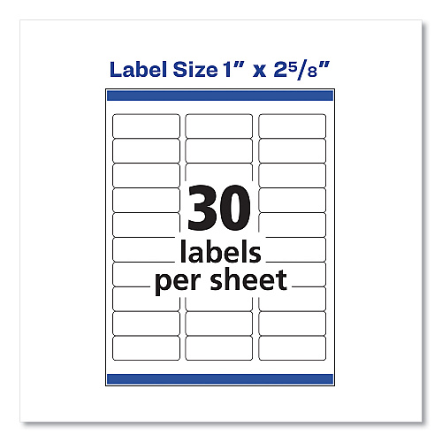Avery Easy Peel White Address Labels w/ Sure Feed Technology, Inkjet Printers, 1 x 2.63, White, 30/Sheet, 100 Sheets/Box (8460)