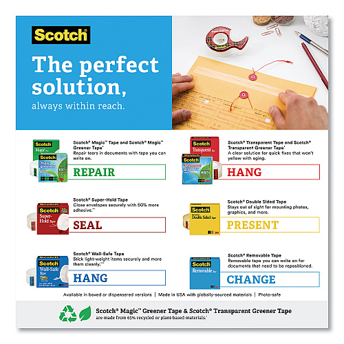 Scotch Super-Hold Tape Refill, 1" Core, 0.75" x 27.77 yds, Crystal Clear, 10 Rolls/Pack (700K10)