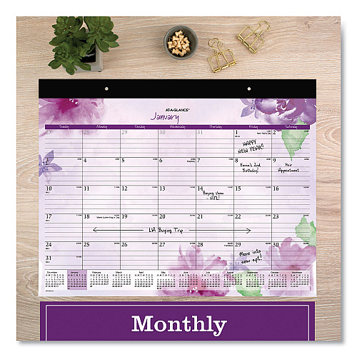 AT-A-GLANCE Beautiful Day Desk Pad Calendar, Floral Artwork, 21.75 x 17, Assorted Color Sheets, Black Binding, 12-Month (Jan-Dec): 2026 (SK38704)