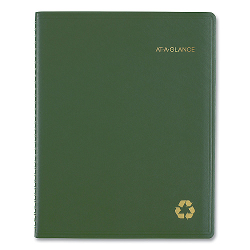 AT-A-GLANCE Recycled Weekly Vertical-Column Format Appointment Book, 11 x 8.25, Green Cover, 12-Month (Jan to Dec): 2026 (70950G60)