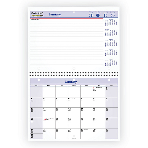 AT-A-GLANCE QuickNotes Desk/Wall Calendar, 3-Hole Punched, 11 x 8, White/Blue/Yellow Sheets, 12-Month (Jan to Dec): 2026 (PM5028)