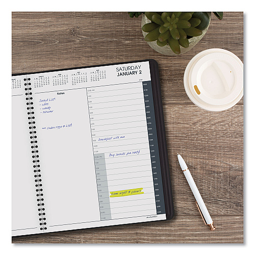 AT-A-GLANCE 24-Hour Daily Appointment Book, 11 x 8.5, Black Cover, 12-Month (Jan to Dec): 2026 (7021405)