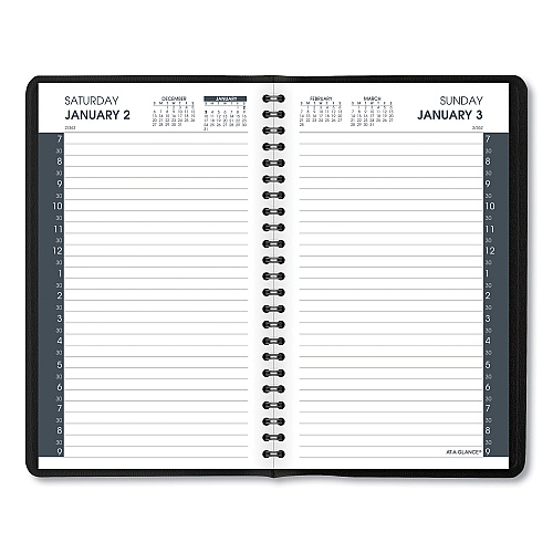 AT-A-GLANCE Daily Appointment Book with 30-Minute Appointments, 8 x 5, Black Cover, 12-Month (Jan to Dec): 2026 (7020705)
