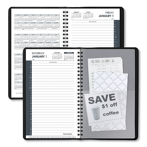 AT-A-GLANCE Daily Appointment Book with 30-Minute Appointments, 8 x 5, Black Cover, 12-Month (Jan to Dec): 2026 (7020705)