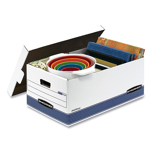 Bankers Box STOR/FILE Medium-Duty Storage Boxes, Legal Files, 15.88" x 25.38" x 10.25", White/Blue, 12/Carton (00702)
