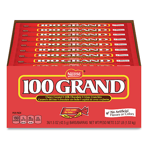 100 GRAND Chocolate Candy Bars, Full Size, 1.5 oz, 36/Carton (20900160)