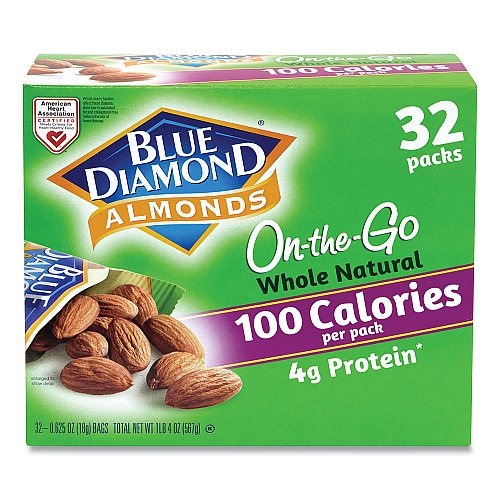 BlueDiamond Whole Natural Almonds On-the-Go, 0.63 oz Pouch, 32 Pouches/Carton (22000512)