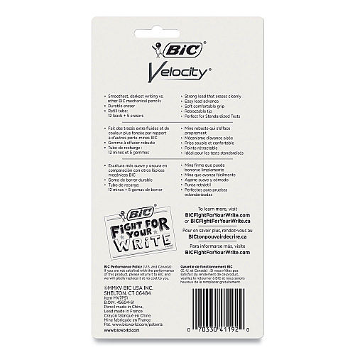 BIC Velocity Original Mechanical Pencil, 0.7 mm, HB (#2), Black Lead, Assorted Barrel Colors, 5/Pack (41192)