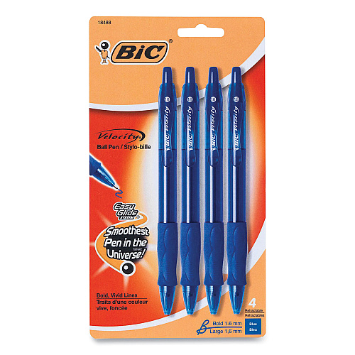 BIC GLIDE Bold Ballpoint Pen, Retractable, Bold 1.6 mm, Blue Ink, Translucent Blue Barrel, 4/Pack (VLGBP41BLU)