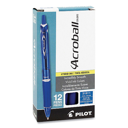 Pilot Acroball Colors Advanced Ink Hybrid Gel Pen, Retractable, Medium 1 mm, Blue Ink, Translucent Blue/Blue Barrel, Dozen (31811)