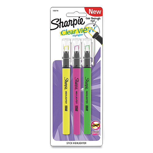 Sharpie Clearview Pen-Style Highlighter, Assorted Ink Colors, Chisel Tip, Assorted Barrel Colors, 3/Pack (1950748)