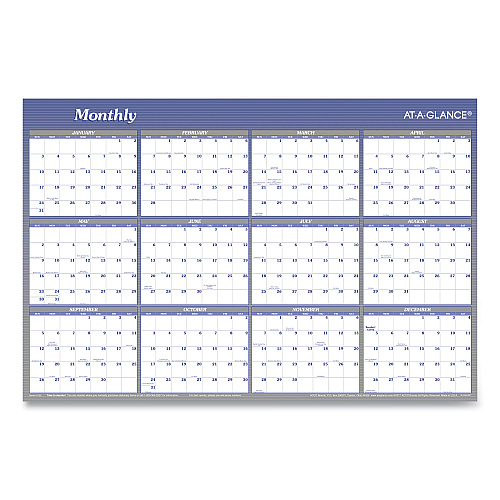 AT-A-GLANCE Vertical/Horizontal Erasable Quarterly/Monthly Wall Planner, 24 x 36, White/Blue Sheets, 12-Month (Jan to Dec): 2026 (A1102)