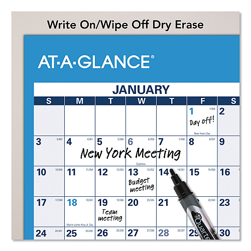 AT-A-GLANCE Horizontal Reversible/Erasable Wall Planner, 48 x 32, White/Blue Sheets, 12-Month (Jan to Dec): 2026 (PM30028)