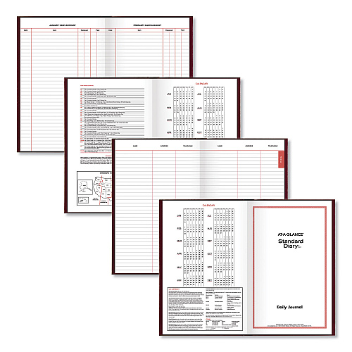 AT-A-GLANCE Standard Diary Daily Journal, 2026 Edition, Wide/Legal Rule, Red Cover, (210) 12 x 7.75 Sheets (SD37713)