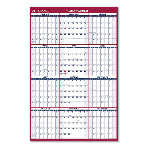 AT-A-GLANCE Erasable Vertical/Horizontal Wall Planner, 24 x 36, White/Blue/Red Sheets, 12-Month (Jan to Dec): 2026 (PM2628)