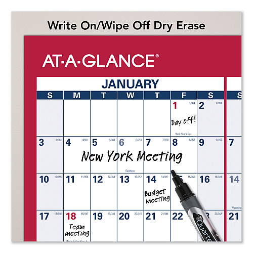 AT-A-GLANCE Erasable Vertical/Horizontal Wall Planner, 24 x 36, White/Blue/Red Sheets, 12-Month (Jan to Dec): 2026 (PM2628)