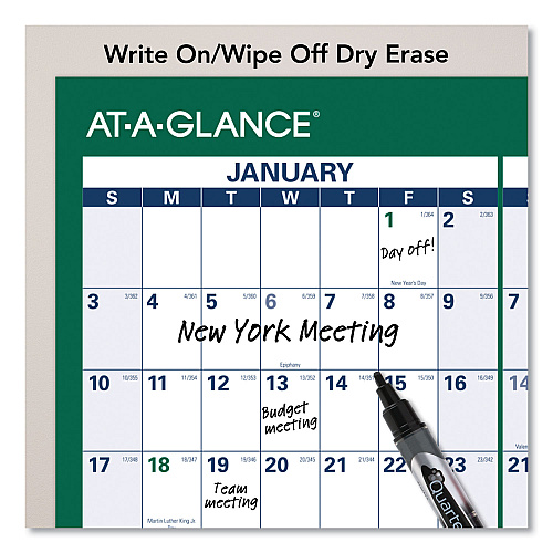 AT-A-GLANCE Vertical Erasable Wall Planner, 32 x 48, White/Green Sheets, 12-Month (Jan to Dec): 2026 (PM31028)