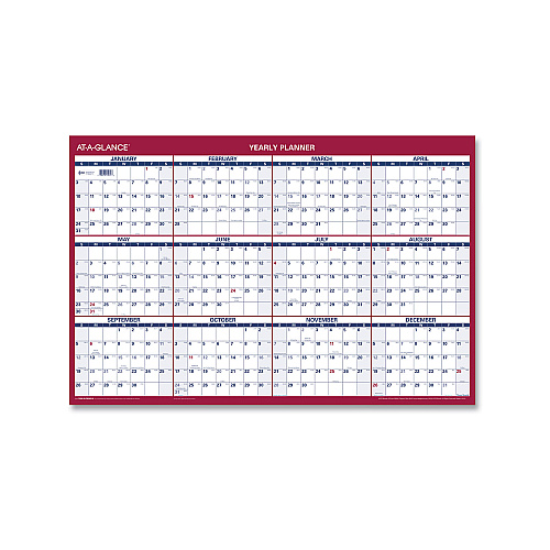 AT-A-GLANCE Erasable Vertical/Horizontal Wall Planner, 24 x 36, White/Blue/Red Sheets, 12-Month (Jan to Dec): 2026 (PM2628)