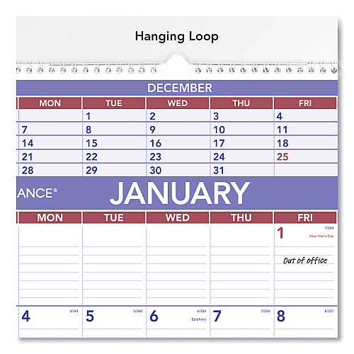 AT-A-GLANCE Three-Month Wall Calendar, 15.5 x 22.75, White Sheets, 12-Month (Jan to Dec): 2026 (PM628)