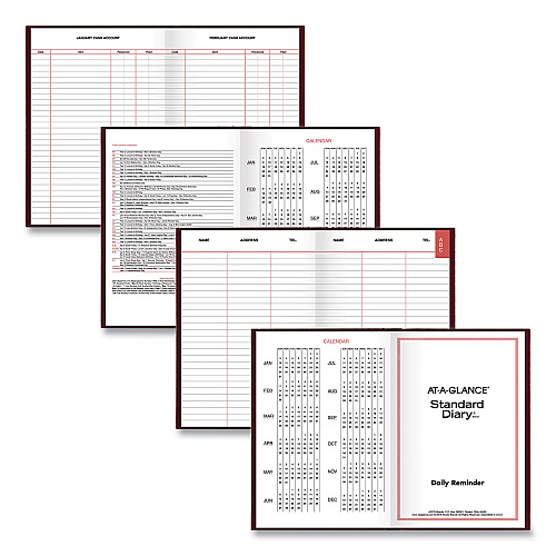 AT-A-GLANCE Standard Diary Daily Reminder Book, 2026 Edition, Medium/College Rule, Red Cover, (201) 7.5 x 5 Sheets (SD38713)