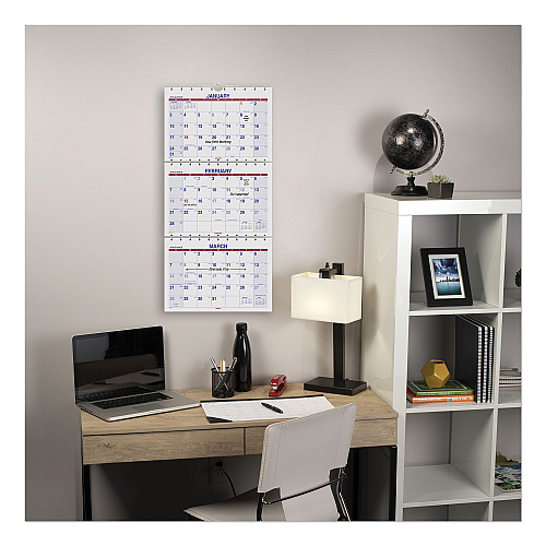 AT-A-GLANCE Move-A-Page Three-Month Wall Calendar, 12 x 27, White/Red/Blue Sheets, 15-Month: Dec 2025 to Feb 2027 (PMLF1128)