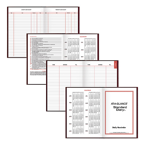 AT-A-GLANCE Standard Diary Daily Reminder Book, 2026 Edition, Medium/College Rule, Red Cover, (201) 8.25 x 5.75 Sheets (SD38913)