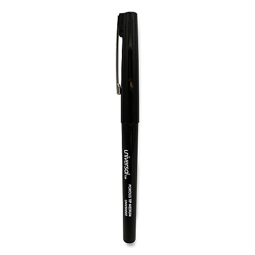 Universal Porous Point Pen, Stick, Medium 0.7 mm, Black Ink, Black Barrel, Dozen (UNV50502)