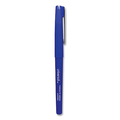 Universal Porous Point Pen, Stick, Medium 0.7 mm, Blue Ink, Blue Barrel, Dozen (UNV50501)